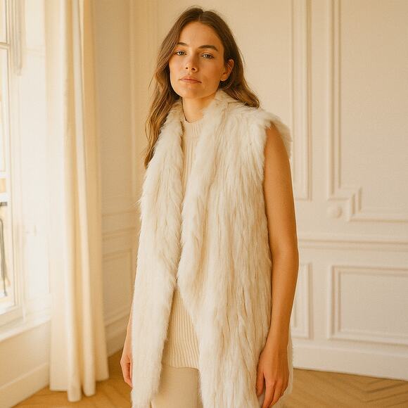 Diane Von Furstenberg Denver Rabbit Fur Cashmere Blend Sweater Vest M - Picture 1 of 10